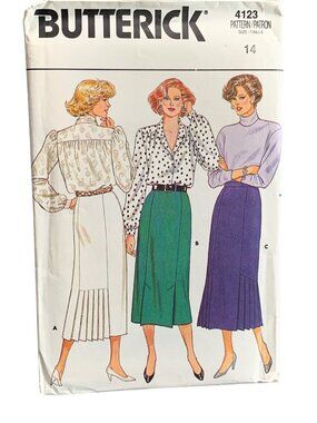 Butterick 4123 Misses' Skirt Pattern Size 14 Straight Skirt Pleats Uncut 80s